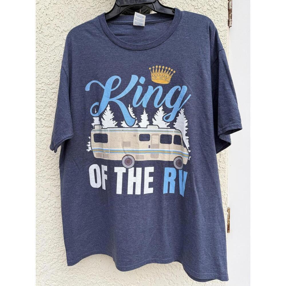 King Of The RV Shirt Mens XL Blue Camping Travel Motorhome Funny Graphic Tee